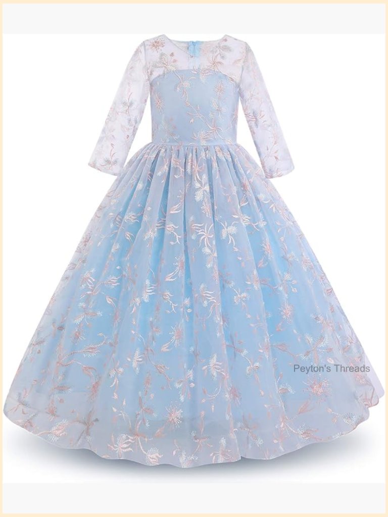 Floral Lace 3/4 Sleeve Maxi Dress A-Line Tutu Formal Gown
